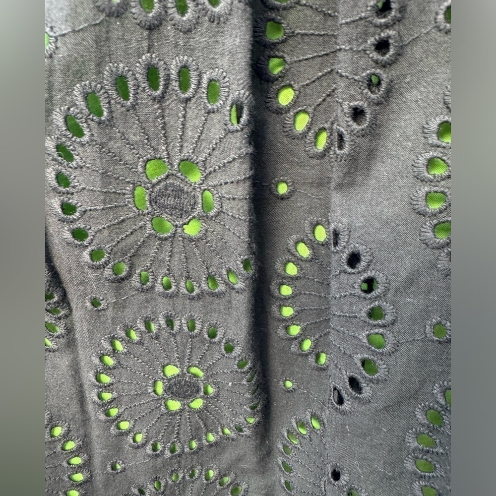 Cynthia Steefe Sun Dress Black Cotton Eyelet Green Lining Womens Size 10 - Picture 6 of 11